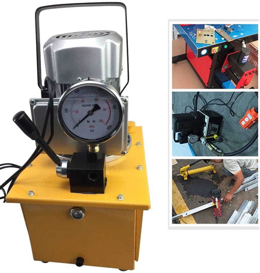 Electric Hydraulic Pump 10000 PSI Single Acting Manual Valve Electric Driven Hydraulic Pump Single Acting 110V 60HZ Quick Connector 7L Oil Capacity（Single Acting）