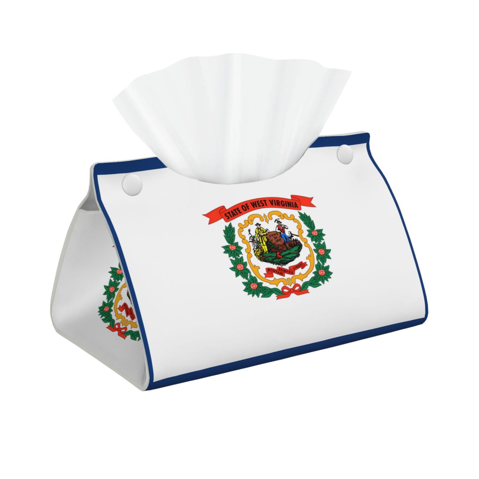 West Virginia Flag Long Leather Tissue Box Cover-Waterproof PU Leather Tissue Holder for Bathroom, Decorative Rectangular Tissue Case