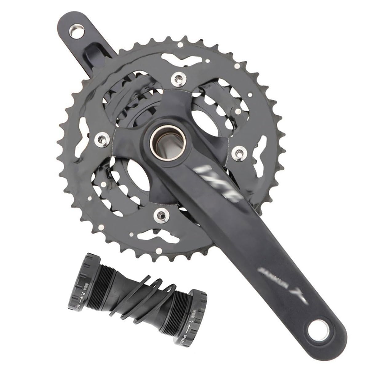 HZXQCVB 170mm MTB Crankset 24-32-42T Triple Chainring Mountain Bike Crankset Hollow Integrated Crank Arm Set For 9/10 Speed(Svart)