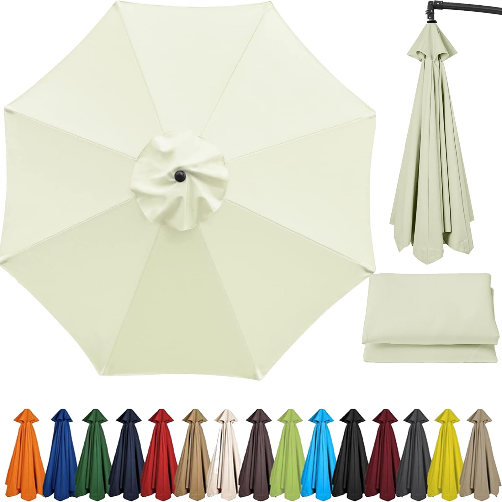 Zteiuqx Replacement Parasol Canopy,Garden Umbrella Replacement Cover Fabric 6/8 Arms for 2.5m/2.7m/3.0m/3.5m Sun Parasol,Replacement Parasol Canopy Waterproof Outdoor Table Market Umbrella Beige