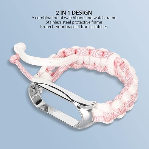 Miniatura 2 de HURRISE 2 in 1 Braided Loop Wristband, for Mi Band 7 Adjustable Stretchy Nylon Breathable Sports Strap with Metal Frame