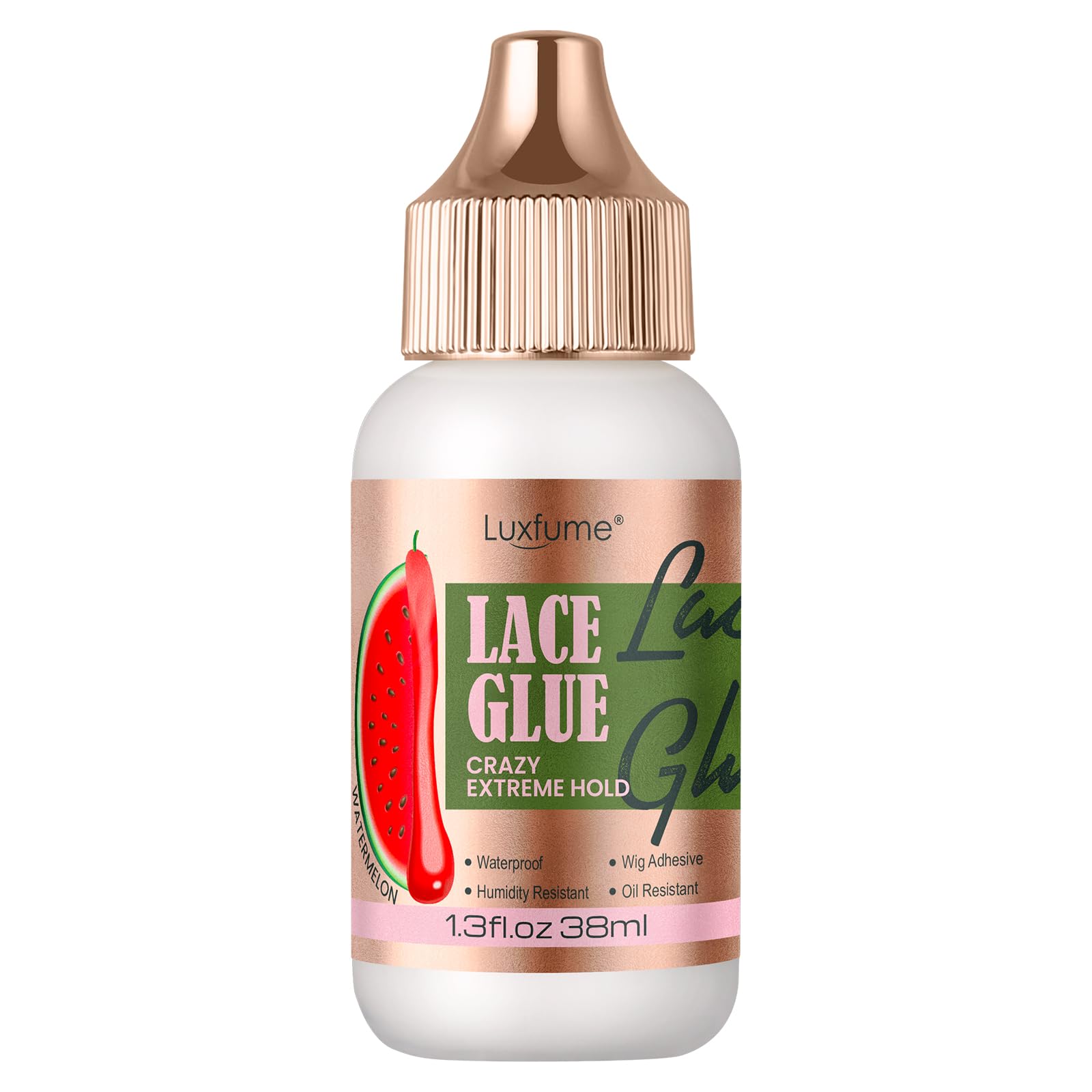 Luxfume Invisible Lace Glue 1.34oz | Waterproof & Super Hold | Wig Glue for Front Lace Wig - Fast Drying, No Residue Formula, Watermelon Scented