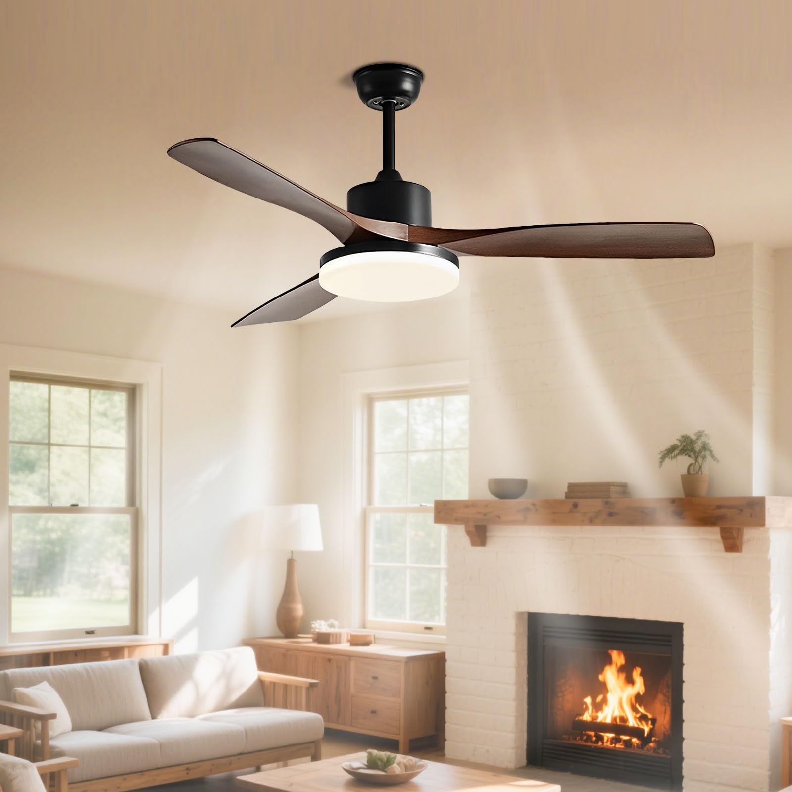 SXDMOUBK Modern Quiet Ceiling Fan With Light 60W LED Ceiling Lighting Remote 6 Speed Ceiling Fans For Living Room Dining Room Bedroom Lounge Ceiling Fan Light 3 ABS Blades