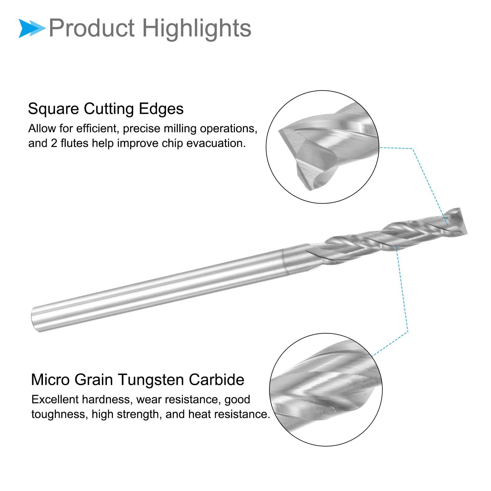 Fraise à Bout Carré, 6mm x 30mm de Coupe, Queue de 6mm, Carbure de Tungstène Micro-Grain M30, 2 Flûtes pour Fraiseuse CNC