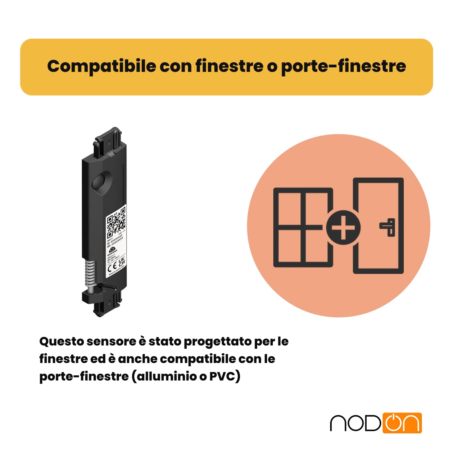 NodOn - EnOcean - Sensore di apertura senza batterie, invisibile, wireless, per finestre in alluminio o PVC, senza manutenzione, IP32, compatibile con Jeedom, eedomus e MyUbiwizz