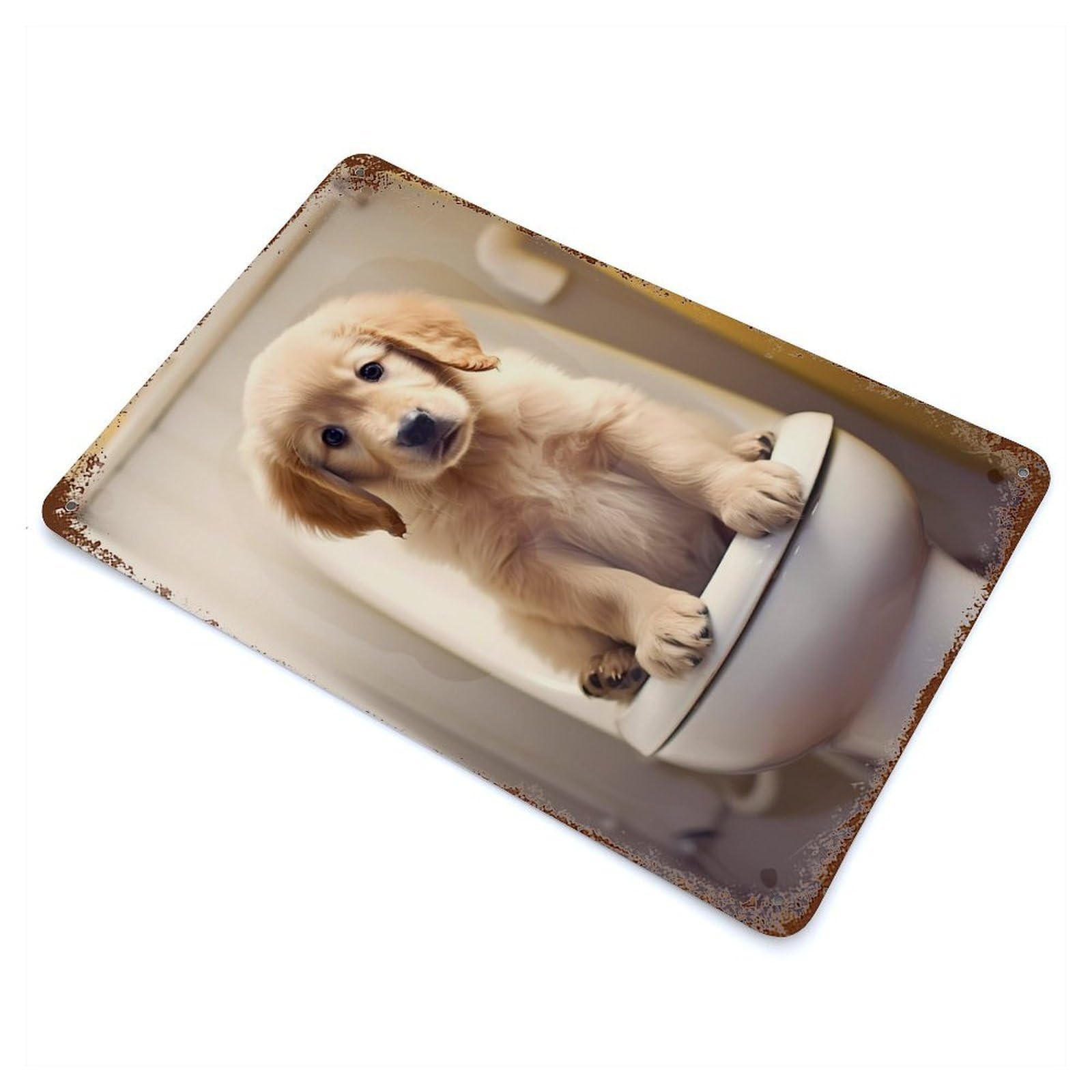 Golden Retriever Puppy WC Rusty Metal Tin Sign 11.8"x7.9", for Basement, Hobby Room And Garage Decor, Retro Wall Decor