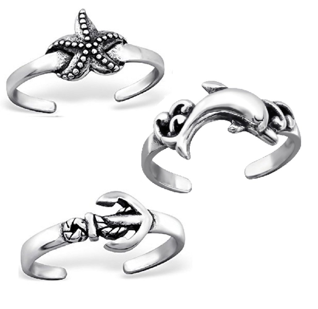 ICYROSE925 Sterling Silver set of 3 Adjustable Toe Ring or Above Knuckle Ring Mid Finger