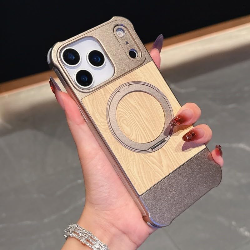 Coque iPhone 13 Pro Max fine bois véritable anti-chauffe avec support