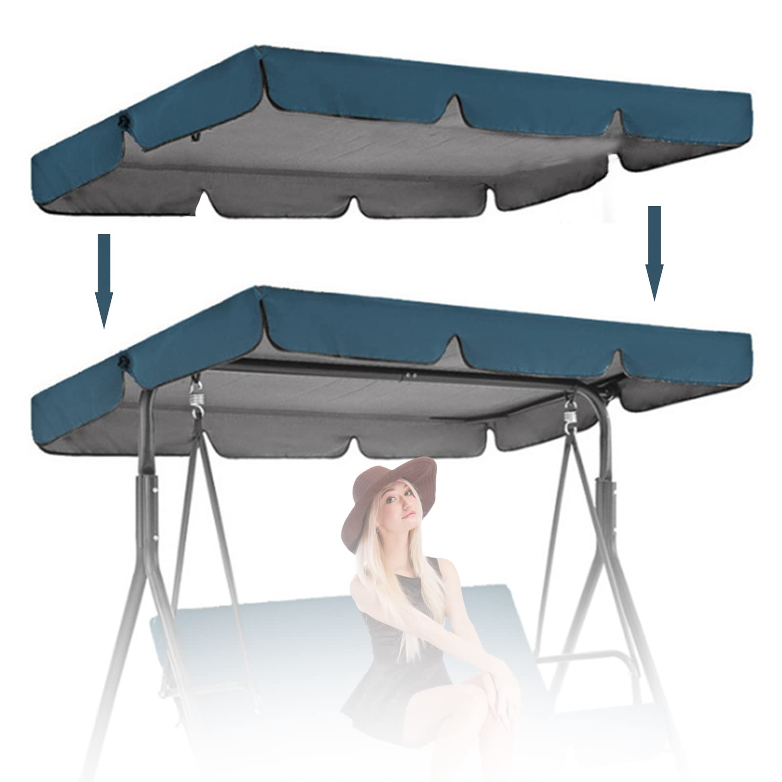 Housse de rechange universelle imperméable pour balancelle – Housse d'ombrage résistante aux UV pour balancelle de hamac (auvent uniquement) – Résistant aux intempéries, facile à installer