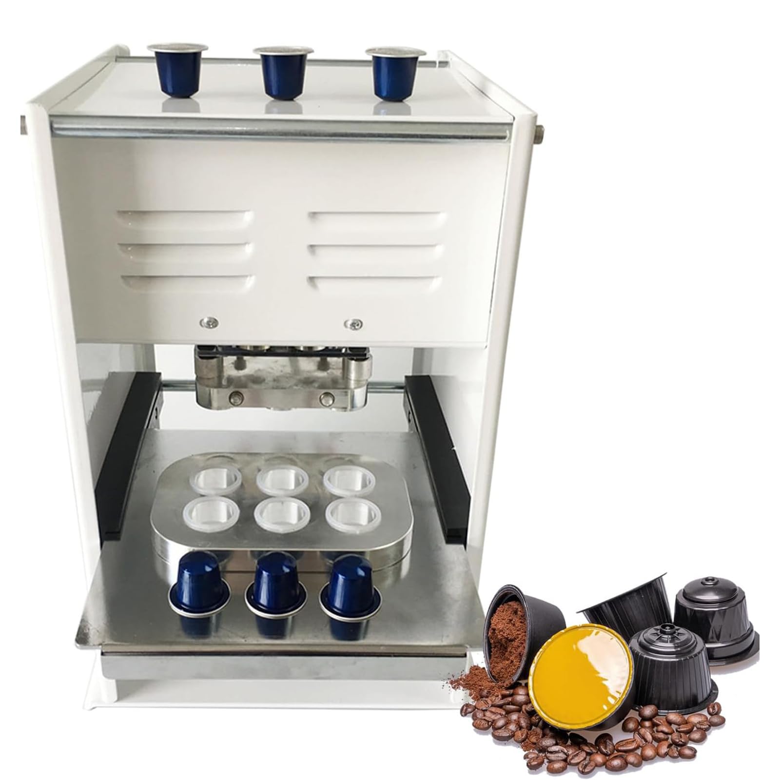AYCDL Manual Coffee Capsule Cup Sealer Machine,No Leakage, Seals 37mm To 54mm Capsules,for Coffee Shops,Home,6 holes (54mm)