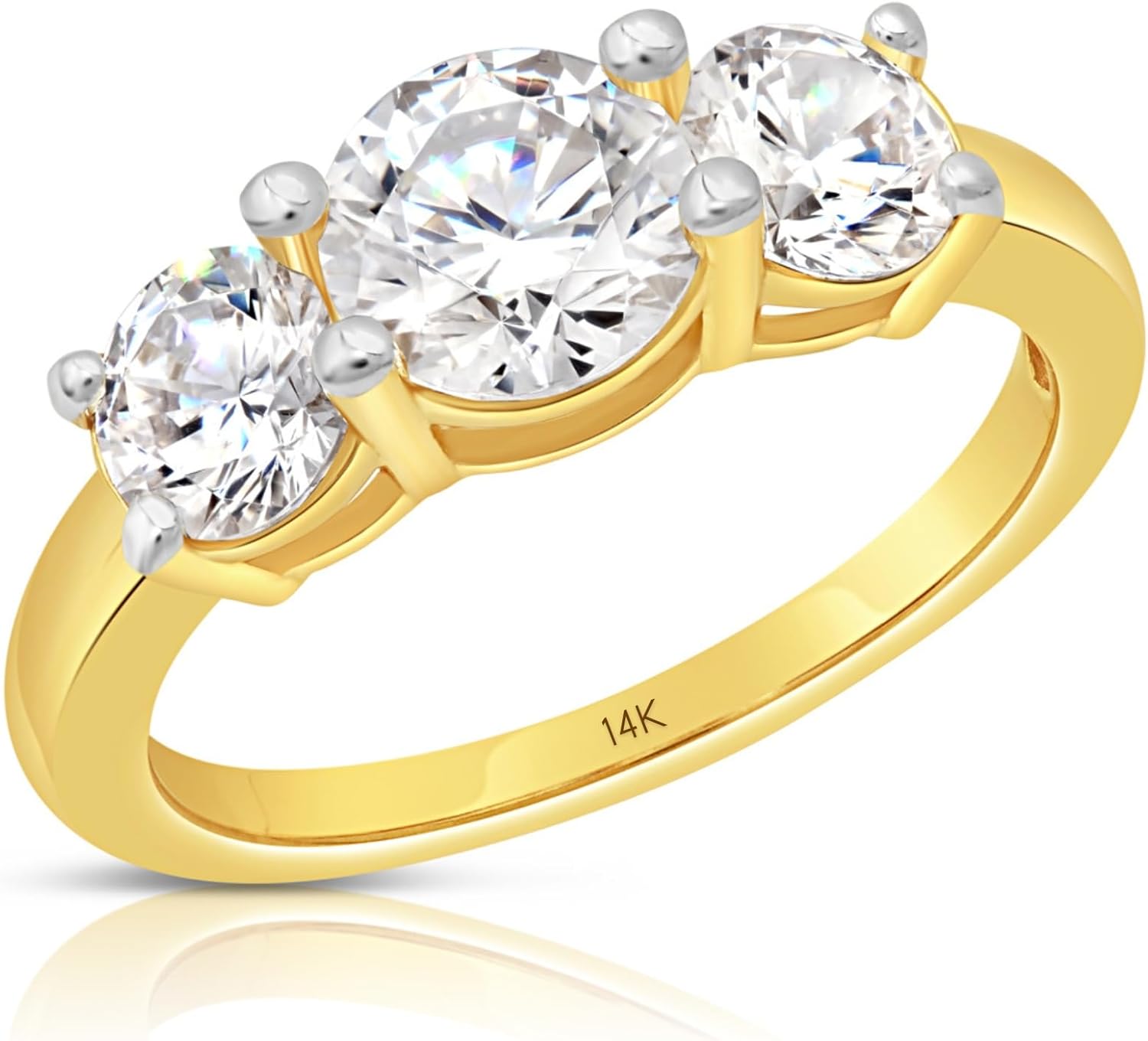 MAX + STONE 2 Carat Cubic Zirconia Anniversary or Engagement Ring for Women in 14k Solid White or Yellow Gold Three Stone CZ in Size 5 to 9