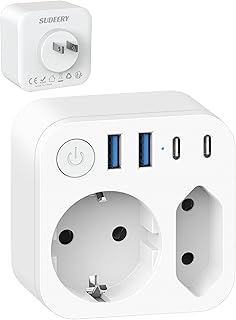 Connecteur de Voyage France vers Le Japon avec 4 Prises USB (2 USB-C), Adaptateur de Voyage à Double Sortie, Connecteur Schuko vers Type A pour Les États-Unis, Japon, Canada, Blanc