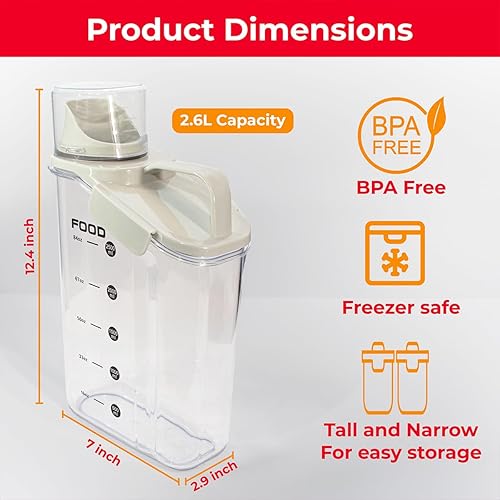 Miniatura 6 de Paquete de dos contenedores de almacenamiento de alimentos y cereales, contenedor organizador de cocina de plástico hermético de 2.6 L con boquilla
