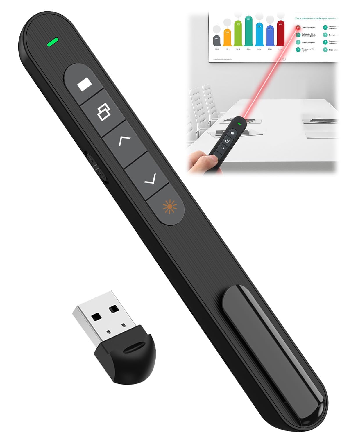 Presentation Clickers for powerpoint,Wireless Presenter with USB Receiver, Red Laser Slide Clicker for Presentations,328FT Range 2.4GHz Hyperlink Volume Control for Computer Laptop PC