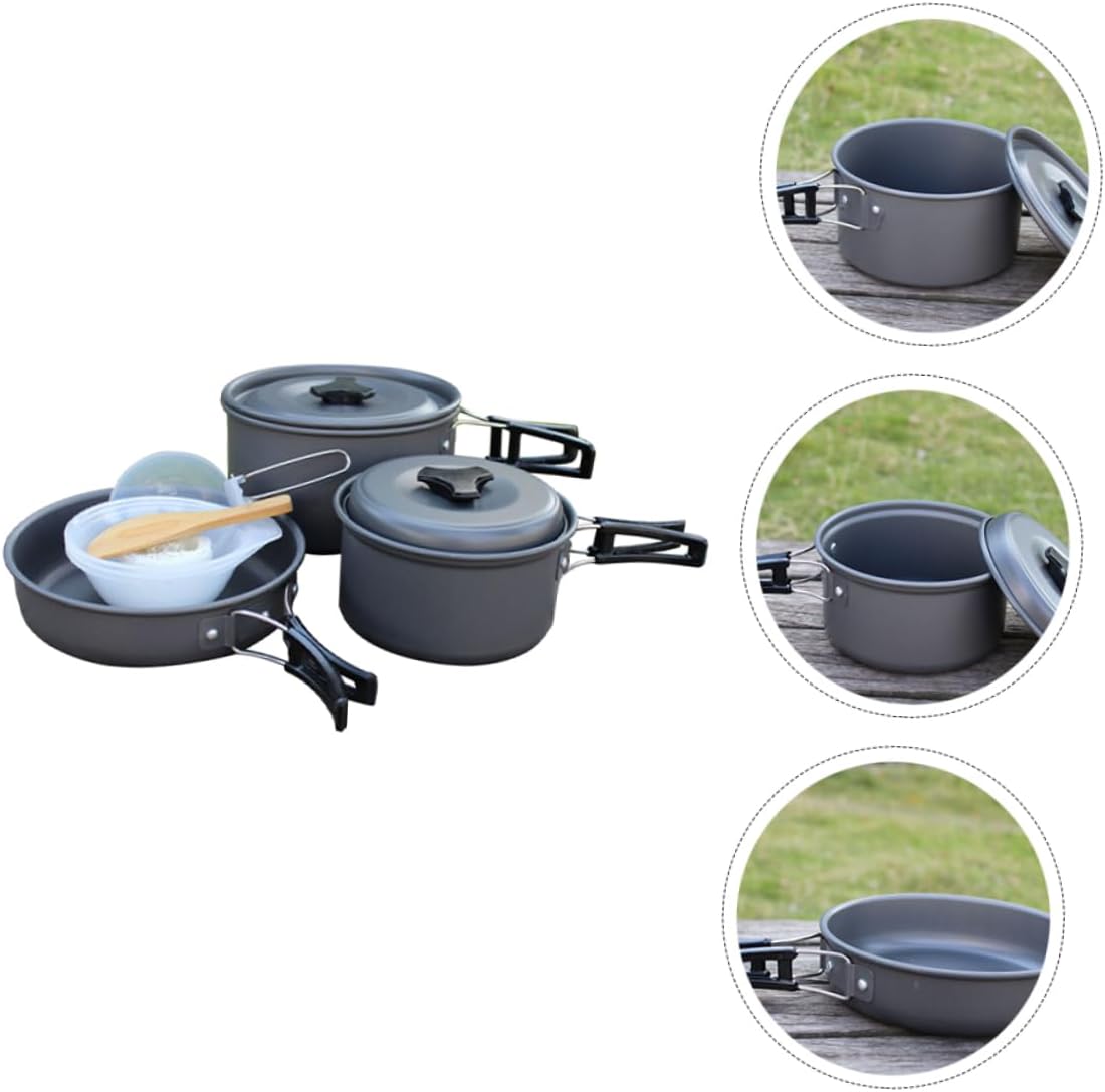 Folding Camping Cookware Set for 2-3 People Portable Outdoor Cookware Kit Lightweight Pots and Pans for Camping Hiking and Picnics