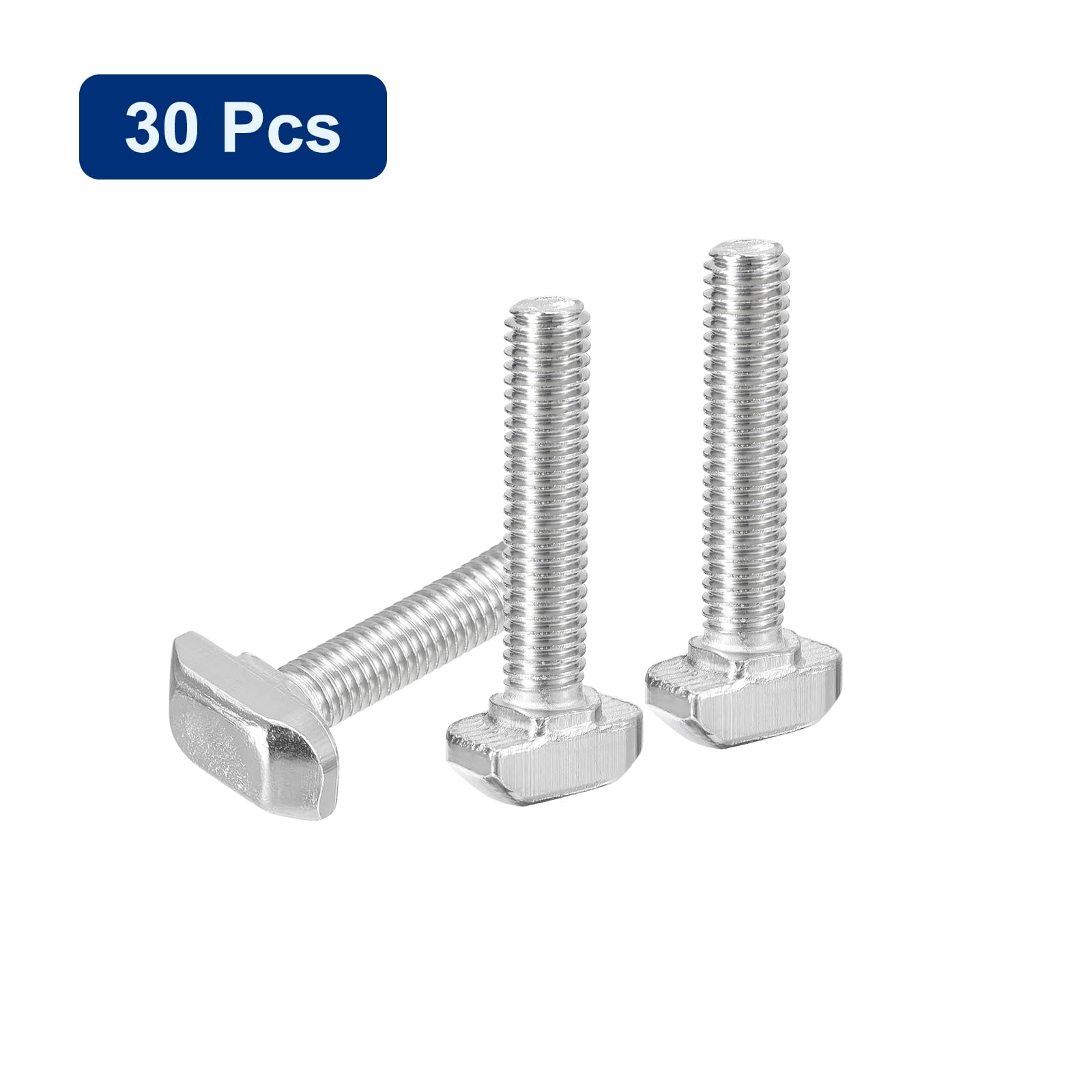 QUARKZMAN 30Pcs Boulons en T-Slot, M6 x 30mm Boulon à Tête de Marteau T Vis Goujon pour Profilé en Aluminium à Rainure en T Série 3030, Acier Inoxydable 304, Argent