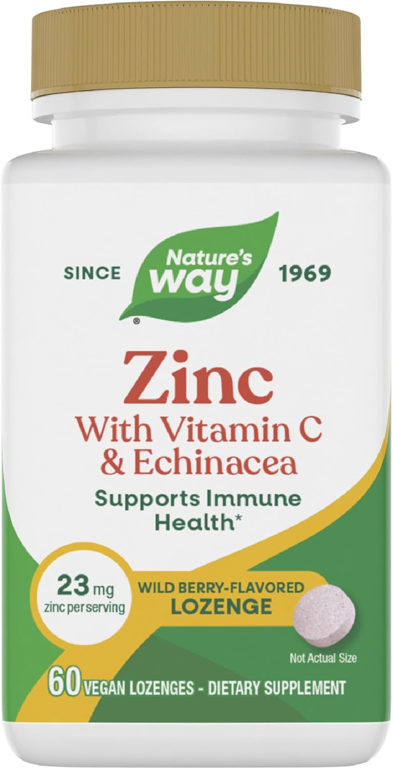 Product image of Nature's Way Zinc Lozenges with Vitamin C & Echinacea, Zinc Supplements for Men and Women, Immune Support*, Wild Berry Flavor, 60 Lozenges