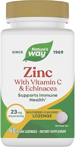 Nature's Way Pastillas de zinc con vitamina C y equinácea, apoyo inmunológico*, sabor a bayas silvestres, 60 pastillas