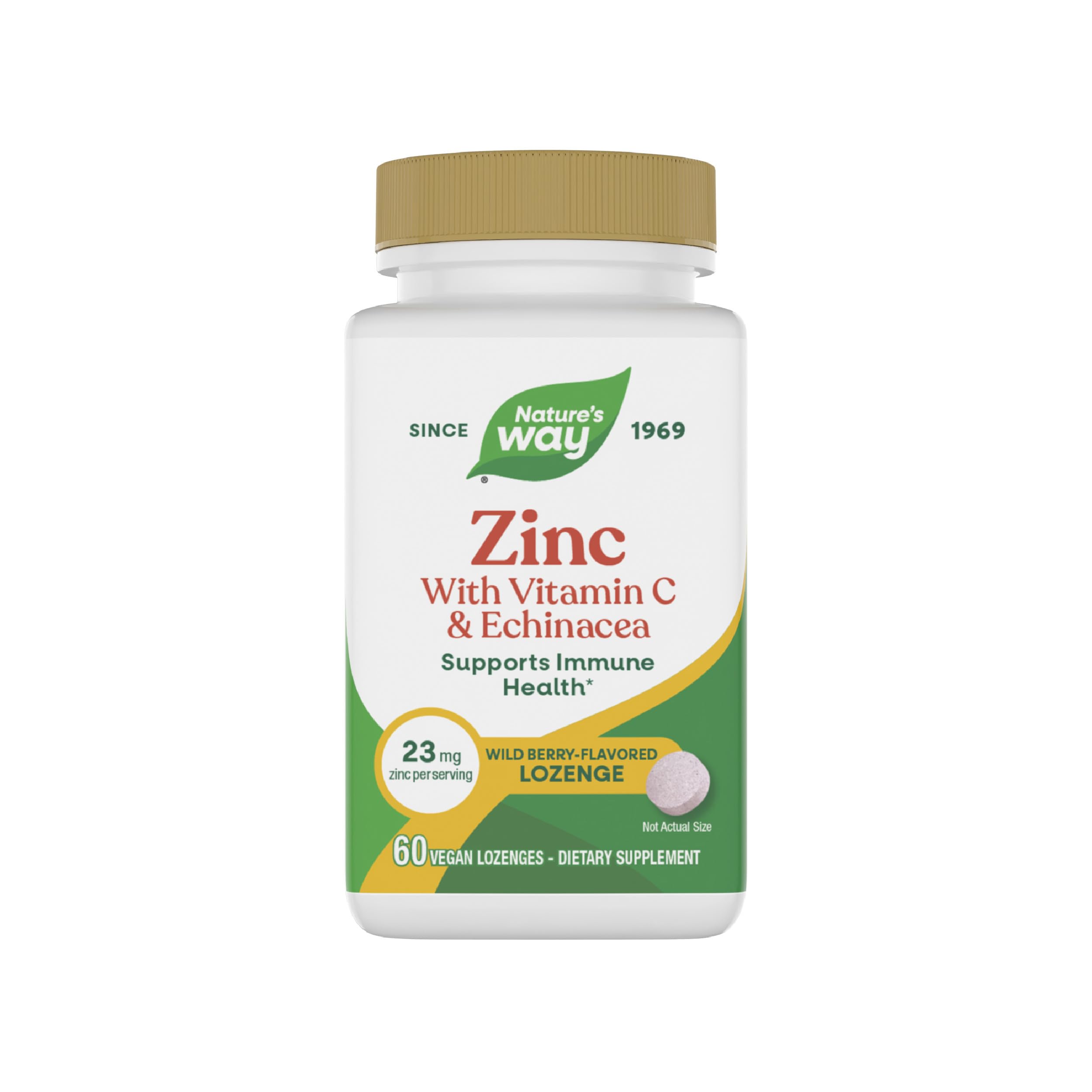 Nature's Way Zinc Lozenges with Vitamin C & Echinacea, Zinc Supplements for Men and Women, Immune Support*, Wild Berry Flavor, 60 Lozenges