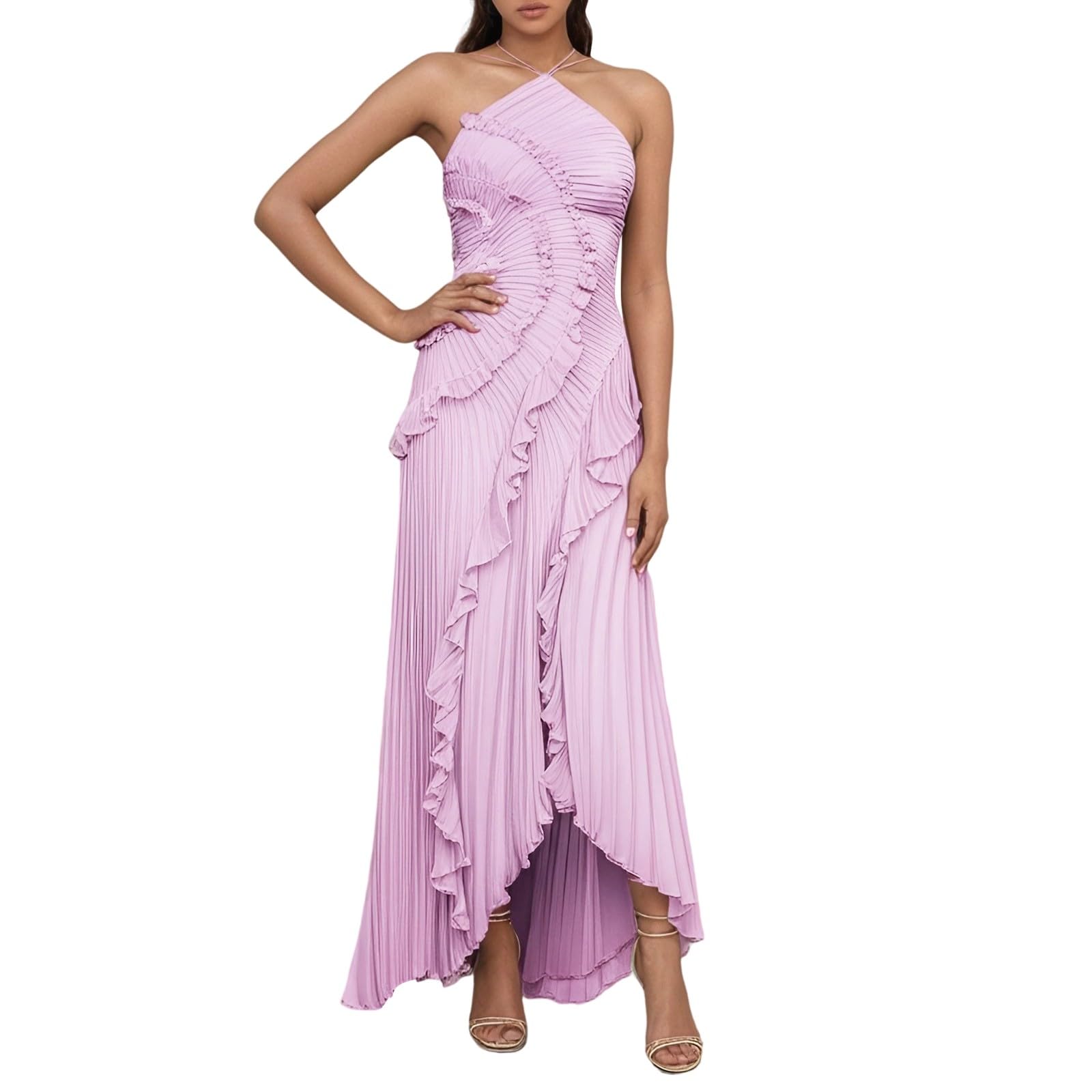 Robes de Soirée Femme Longue asymétrique Manches Courtes Col V Fendue Fluide Chic Robe de Cocktail pour Mariage Invité Bal de Promo Anniversaire Cérémonie décontractée Jupe Soleil