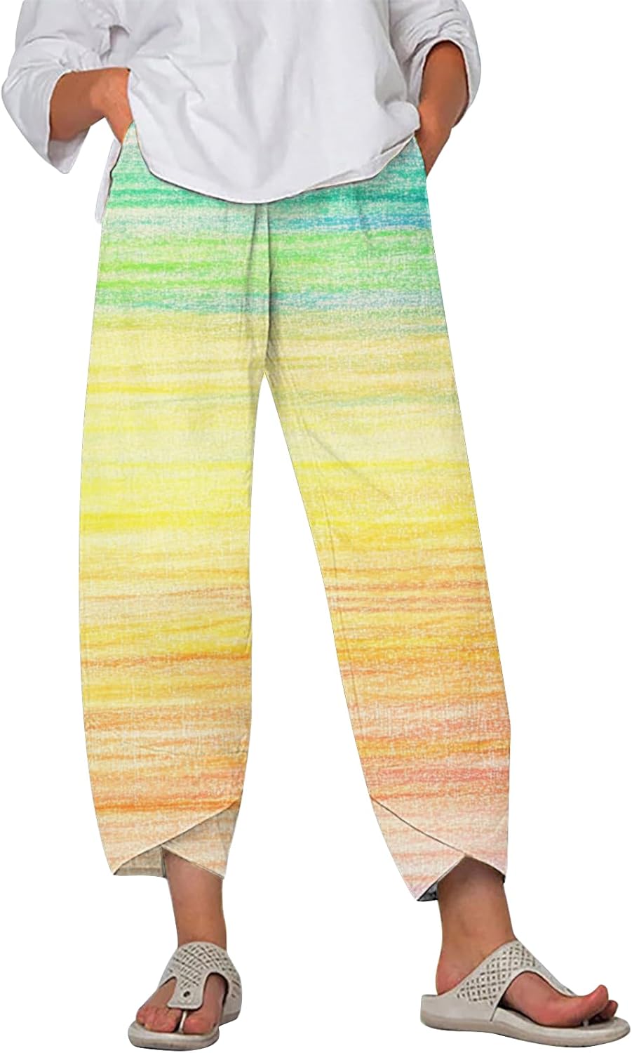 MARSVOVO Casual Pants for Women Fashion Split Hem Wide Leg Trousers Soft Elastic Waist Womens Cropped Pants with Pockets