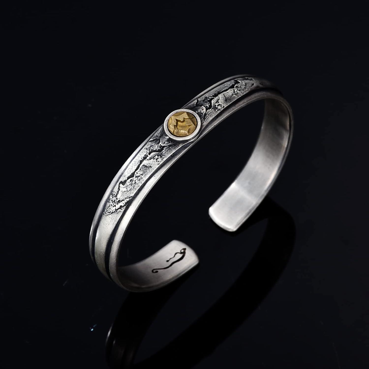 Sterling Silver Bangle Bracelet Snow Mountain Cuff Bracelet for Men Women