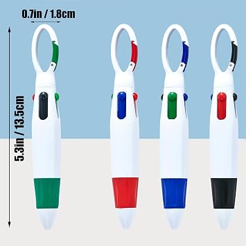 30 Pack Retractable Shuttle Pens, 1.0mm 4-in-1 Multicolor Ballpoint Pens with Carabiner Clip on Top for Office School Supplies Adults Students Party Favor Gifts (4 colors)