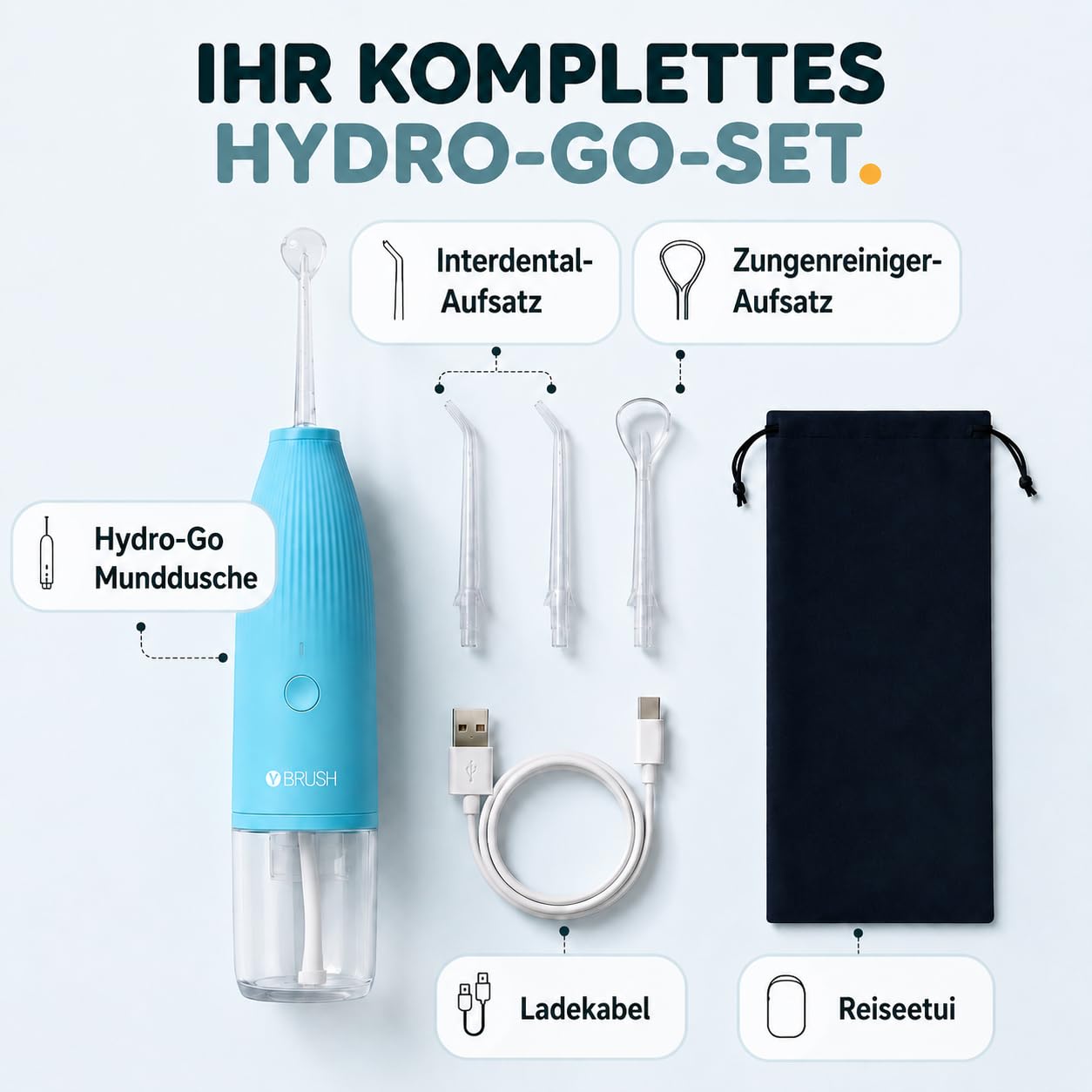 Hydro-Go Zahnzwischenraumreiniger, kabellos, mit integriertem Zungenreiniger, tragbar, wasserdicht, 1 Monat Laufzeit | Biotech Dental, Nr. 1 des Implantats | kabellos, kompakt | 100 ml Tank | Zungenreiniger inklusive | Akku | USB-C