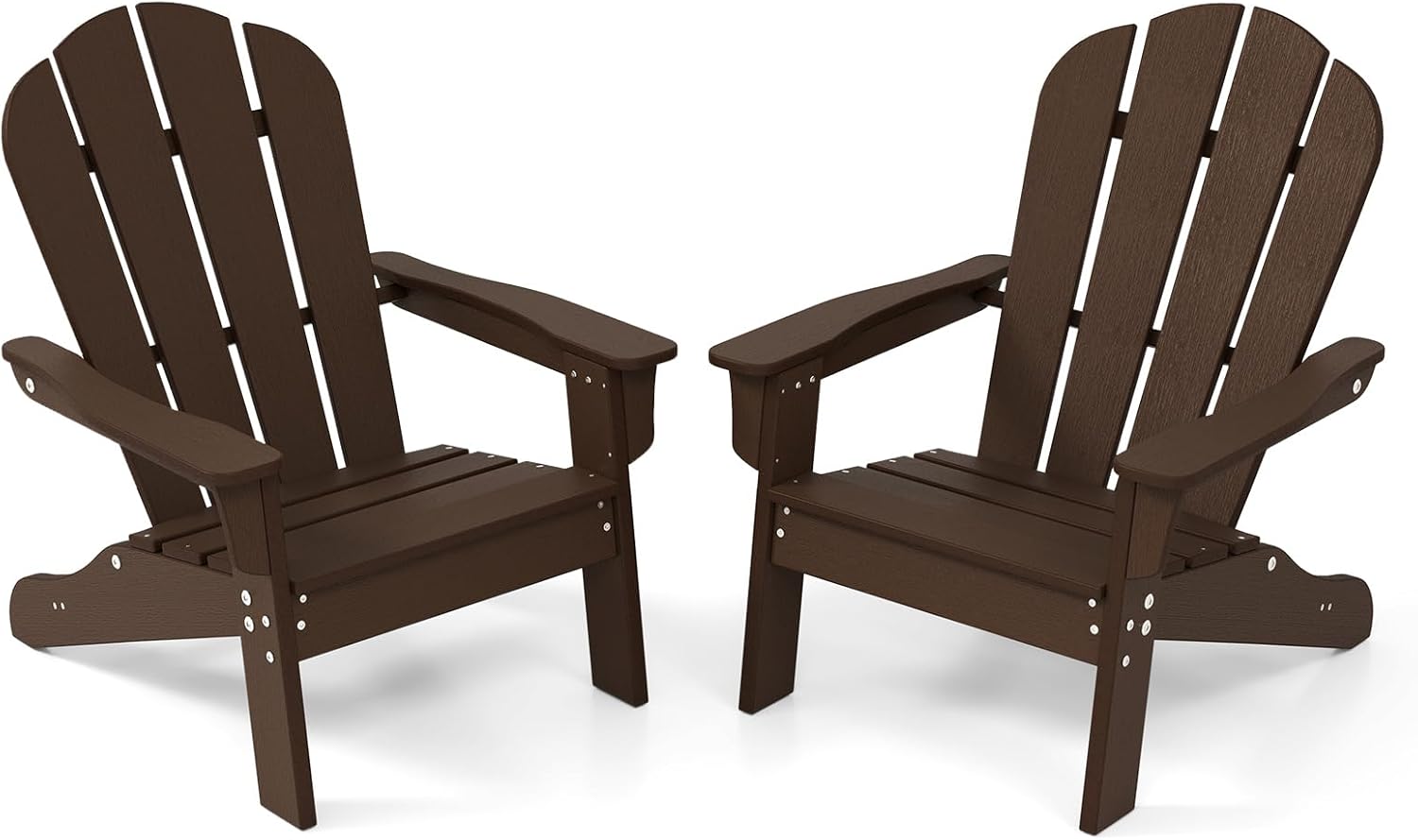 Costzon Adirondack Chair Set of 2, All-Weather HDPE Patio Chair with Armrests, Fire Pit Chair for Ages 3-8, Outdoor Patio Lounge Chair for Garden, Lawn, Backyard (Brown)