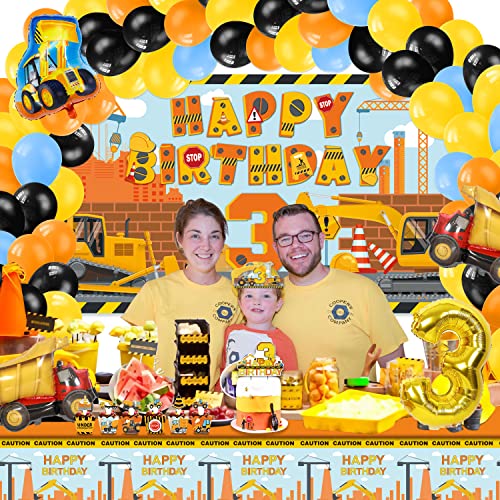Construction Birthday Party Supplies For 3 Year Old Boy, 139 Pcs Dump Truck Party Decorations For Boys Baby - Backdrop, Cake, And Cupcake Toppers, Balloons, Cupcakes Wrappers, Party Traffic Signs, Tablecloth, Crown And Poster #TOP5