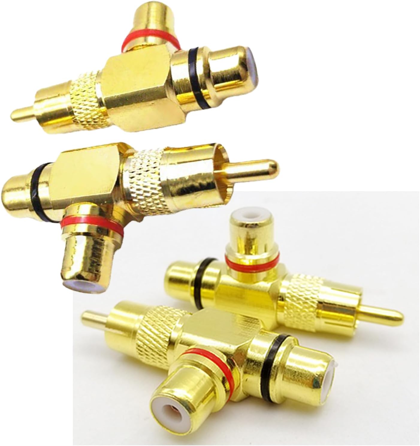 RCA Splitter Adapter 4-Pack, RCA Male to 2 RCA Female Right Angle Plug Connector, RCA Audio Video Splitter Connector Copper Gold Plated AV Audio Splitter Plug RCA Splitter Adapter 4-Pack, RCA Male to 2 RCA Female Right Angle Plug Connector, RCA Audio Video Splitter Connector Copper Gold Plated AV Audio Splitter Plug