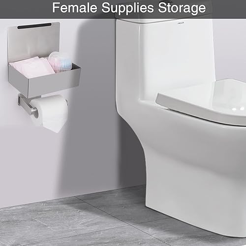 Miniatura 9 de YRONG Soporte adhesivo de papel higiénico con estante y almacenamiento, soporte para rollo de papel higiénico de montaje en pared y dispensador de