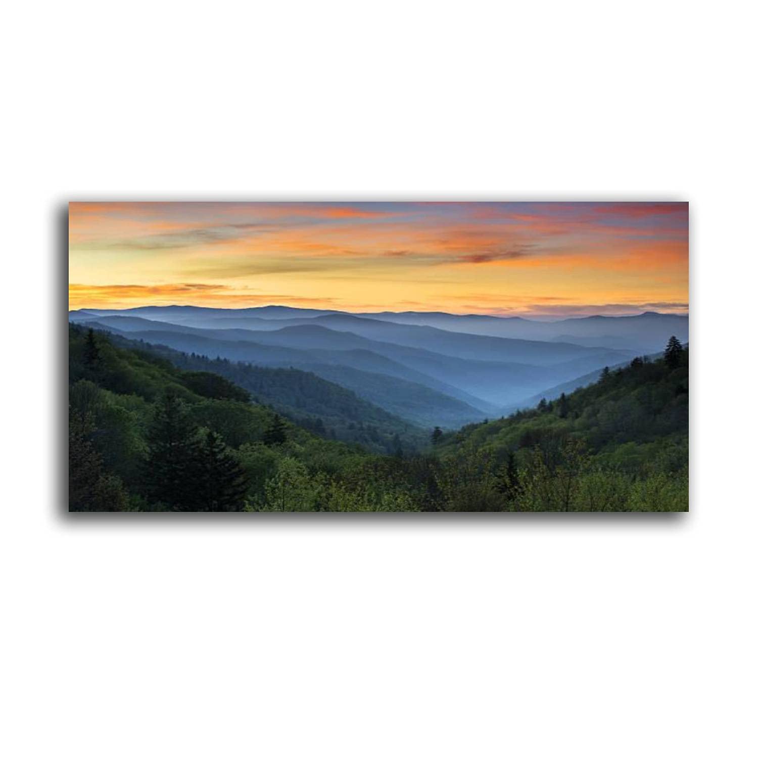 Canvas Wall Art Sunrise Landscape Great Smoky Mountains National Park Gatlinburg TN Painting Pictures Printed Stretched & Framed Poster Artwork for Home Decor Bedroom Living Room Ready to Hang