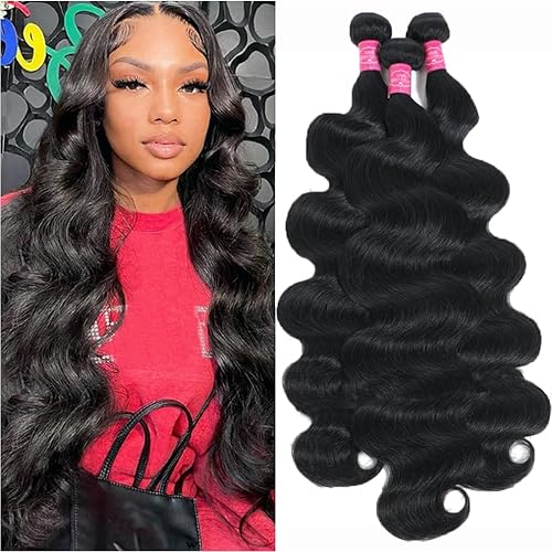 Zezejenhu Body Wave Bundles Human Hair 20 22 24 Inch Brazilian Virgin Human Hair Weave 3 Bundles Human Hair Extensions Human Bundles Deals Natural Black Color