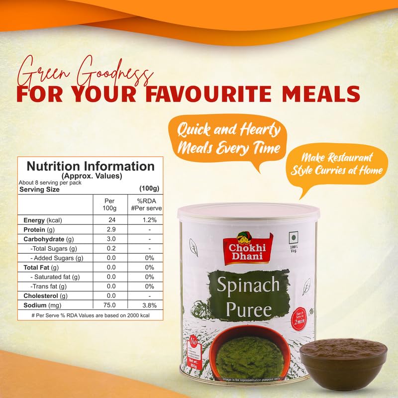 Chokhi Dhani Spinach Puree | Fresh, Thick and Natural - 800g - Image 2 thumbnail