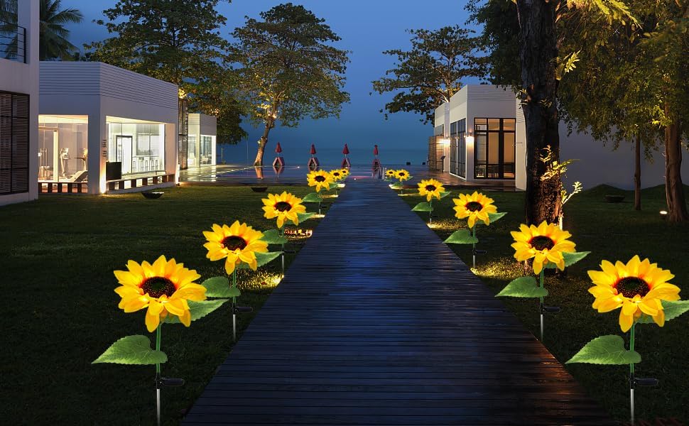 CBK Sunflower Solar Lights | LED Light | Starburst Swaying Solar Garden Light, Warm Garden Light | Outdoor Decoration | Waterproof | Path Lights for Pots, Balcon, Pathway (1)