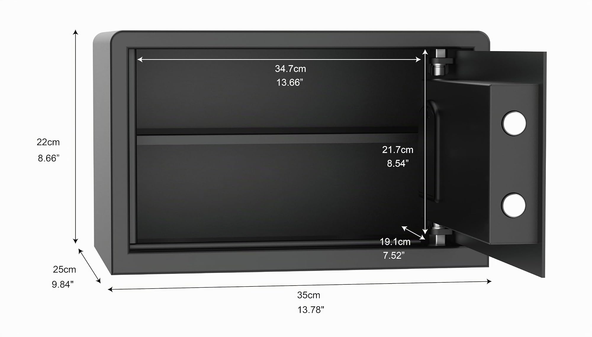 AXS-3 Digitaler Safe Box für Zuhause, Büro & Hotel, Regal, elektronische Tastatur, motorisierte Schrauben, LED-Display, USB-Anschluss & Notschlüsselschloss - 15,8 l schwarzer Safe