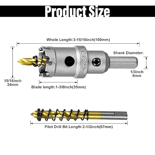 Miniatura 69 de SALI Kit de sierra perforadora TCT de 2-1/8 pulgadas (2.126 in) con punta de carburo de tungsteno con broca piloto chapada en titanio para metal