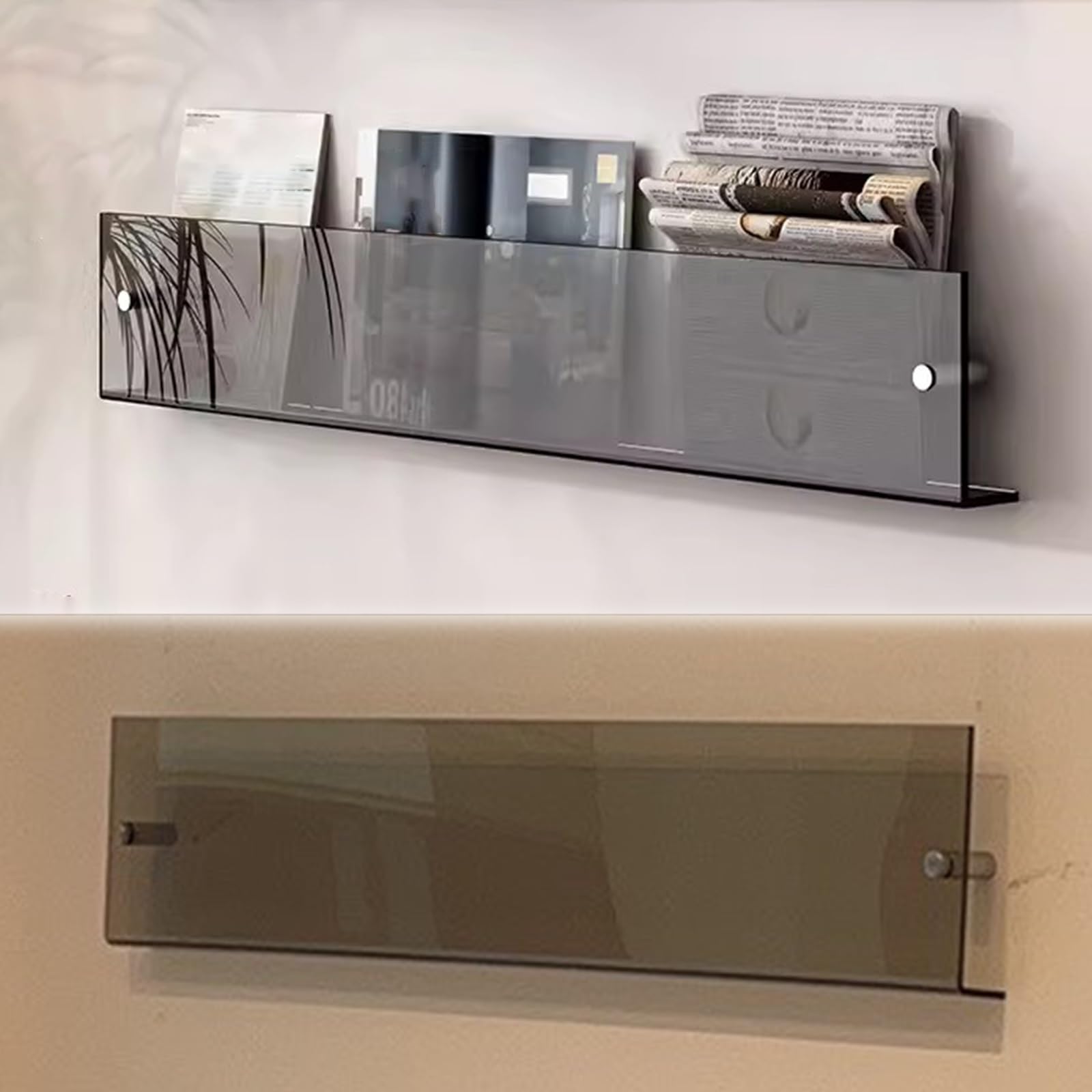 HKSDKABOP Acrylic Floating Bookshelves， Magazine Brochure Holder Clear Acrylic Hanging Wall Mounted 40-120cm(60cm(23 5/8"))