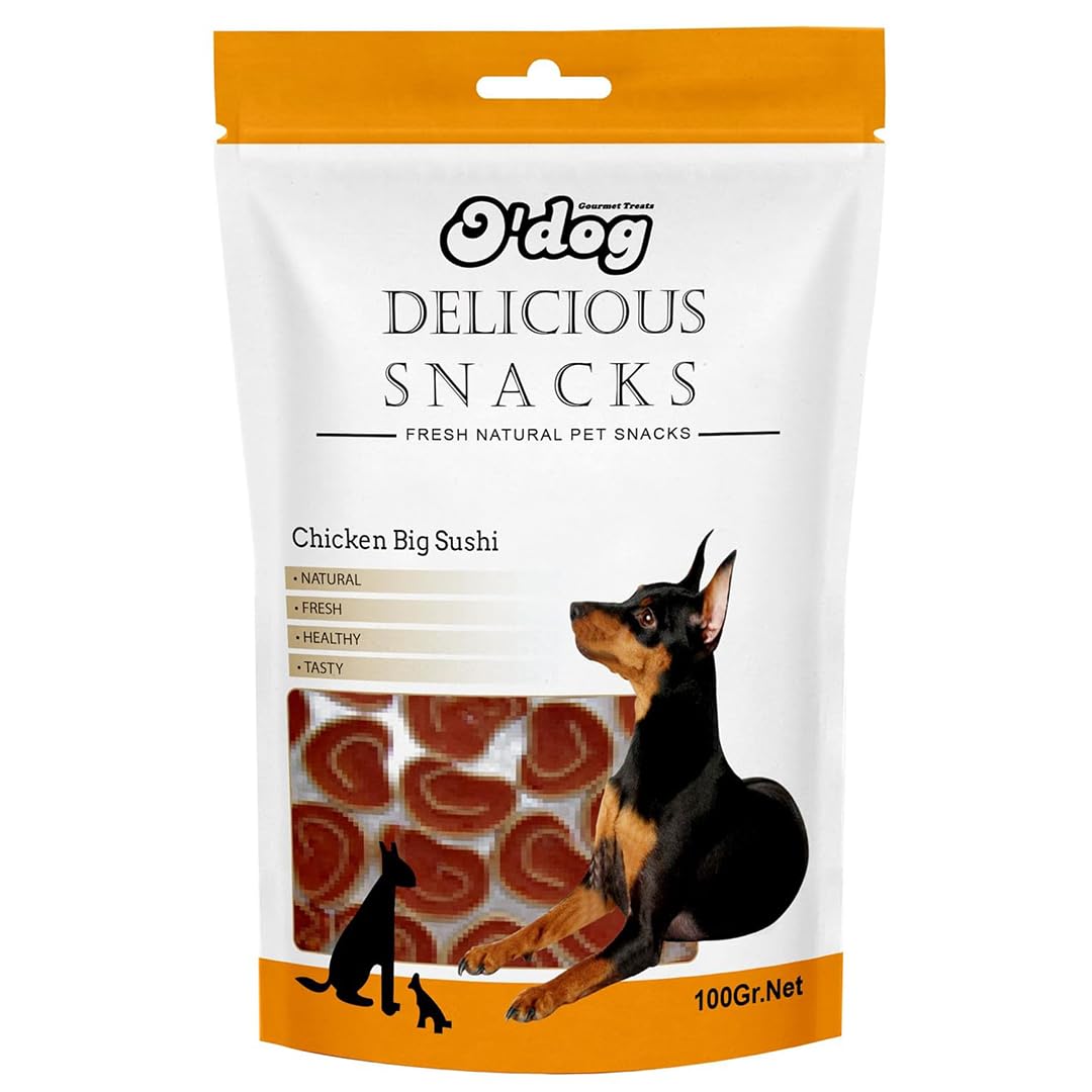 PETS EMPIRE O'Dog Chicken Big Sushi, Healthy Dog Treats, Chewy Dogs Bites for Training and Feeding, Made with Real Chicken, Non-Vegetarian Pup Snacks for Dogs, Puppies - 100g