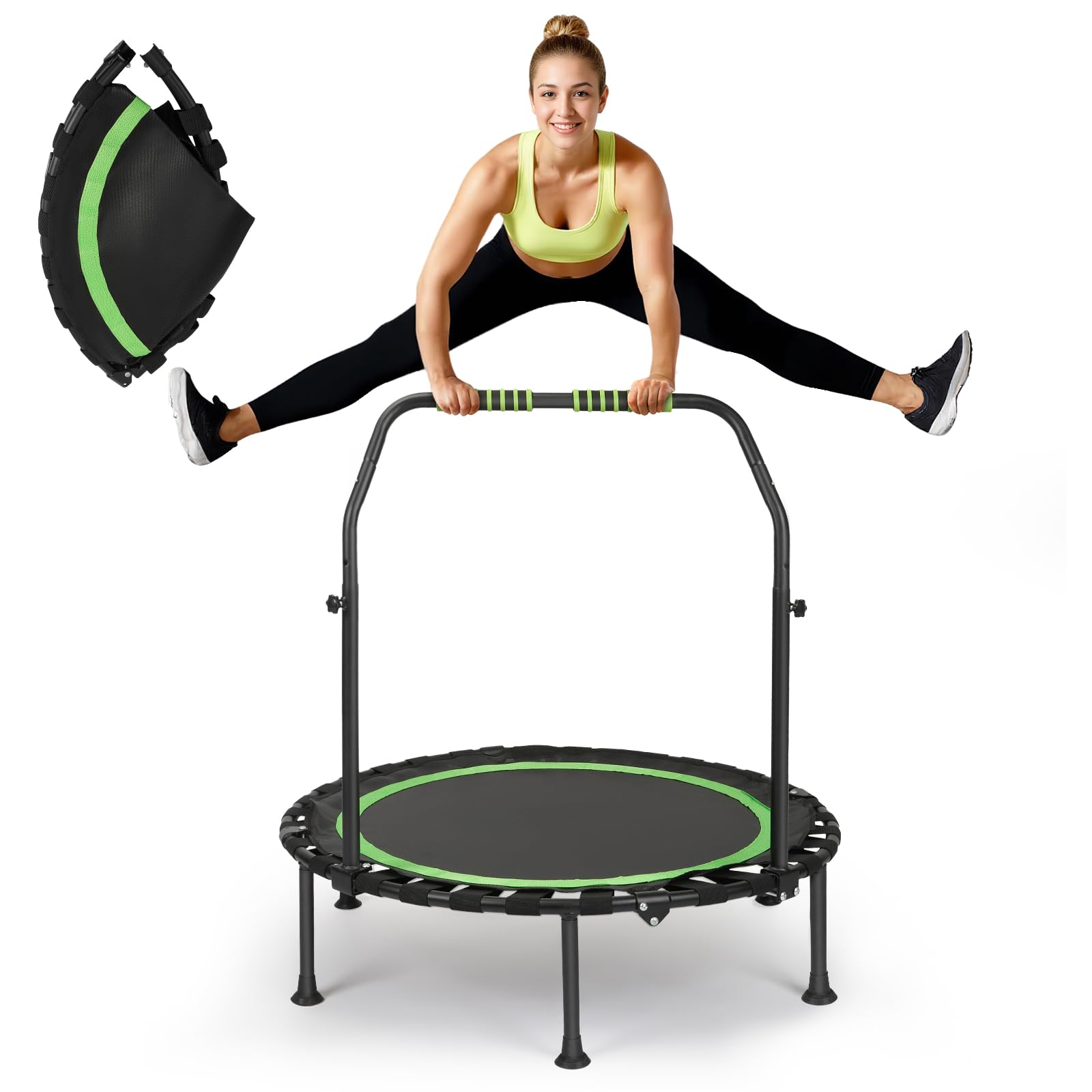 Fitness Indoor trampolino pieghevole senza installazione | Ø 101 cm, mini trampolino | portata 150 kg | stabile e silenzioso per adulti