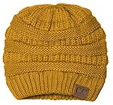 Black Thick Slouchy Knit Oversized Beanie Cap Hat,One Size,Mustard