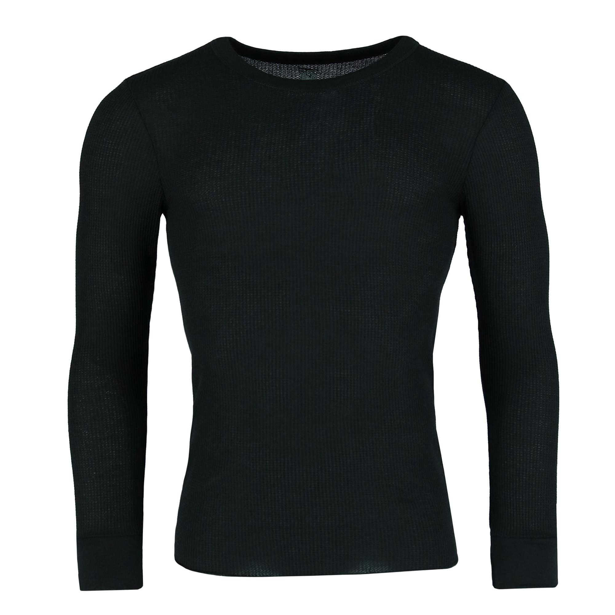 Fruit of the Loom Men's Waffle Weave Thermal Crewneck Top, Black, Large