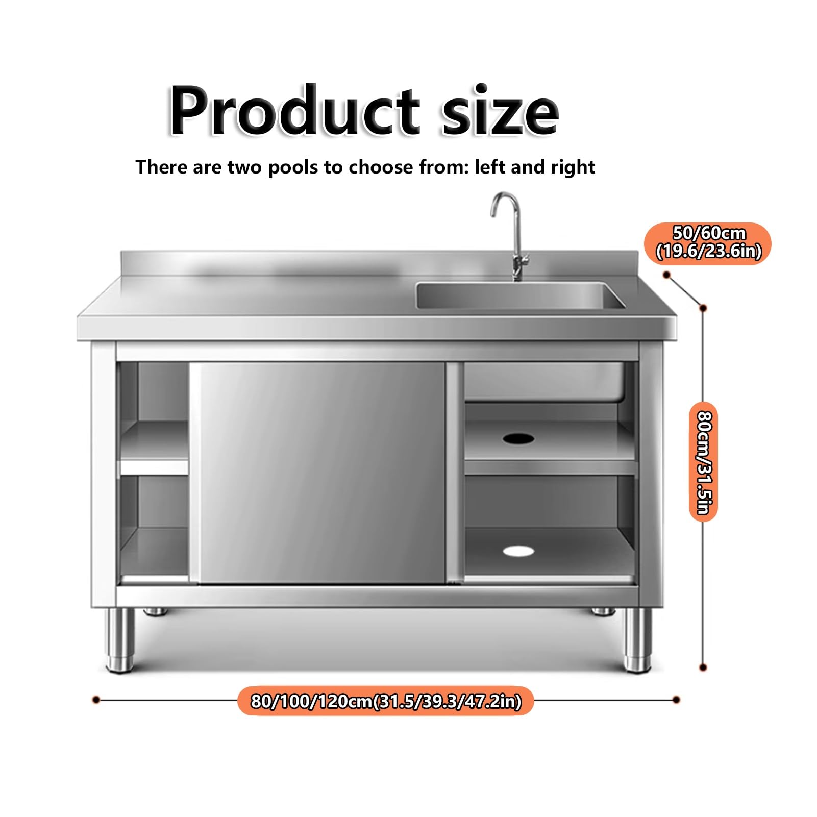 Fregadero Utili de acero para exteriores con gabinete, fregadero de lavandería con banco de trabajo y Sto para cocina, restaurante, Ga Hotel (80 x 60 x 80 cm)