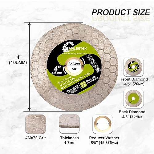 Miniatura 2 de Hoja de sierra para azulejos de diamante, disco de molienda de corte de 4 pulgadas (4.134 in), diseño hexagonal para porcelana, cerámica, mármol,