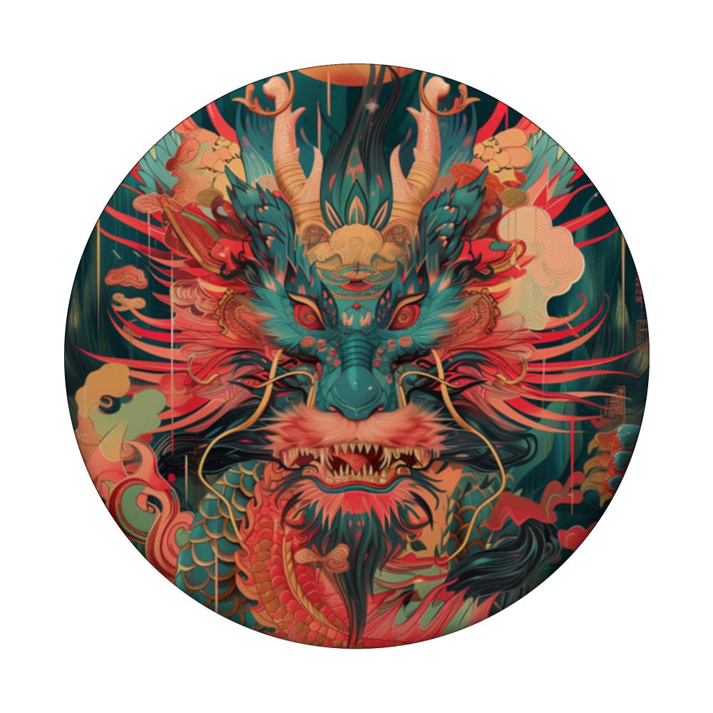 THIS IS ART - Chinese Loong Dragon, Year of the Dragon PopSockets Swappable PopGrip, Black - Image 3