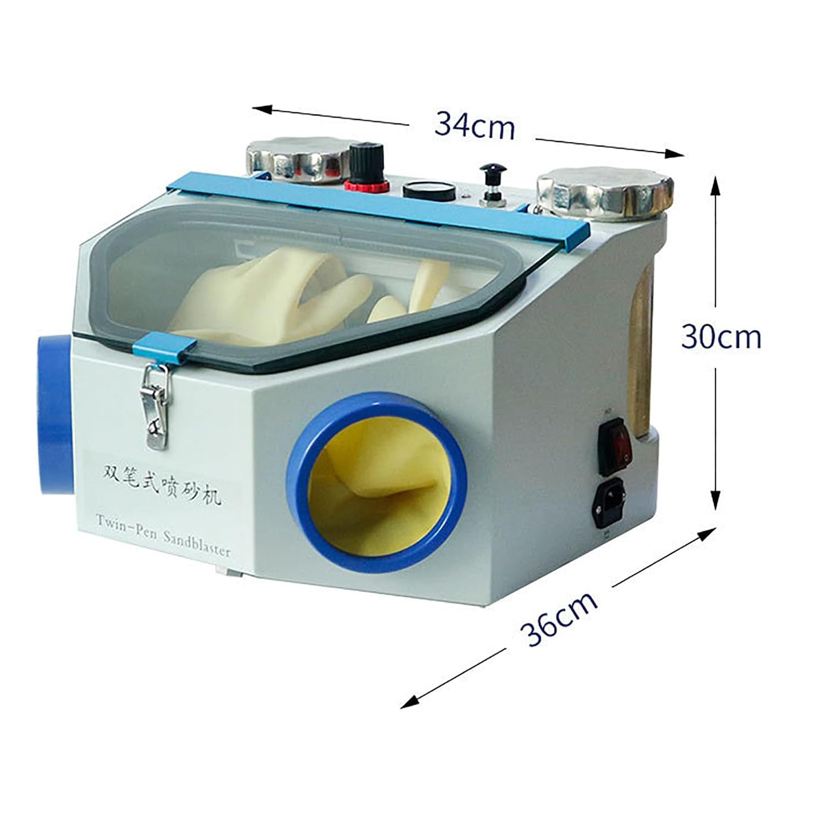 Contenitore Polvere Laboratorio Odontoiatrico, Cabina Sabbiatura Modulare Sorgente Luminosa a LED, Sistema a Doppio Filtro/Pressione Ingresso dell'Aria 0,3-0,4 MPA/Vetro Temperato Permeabile