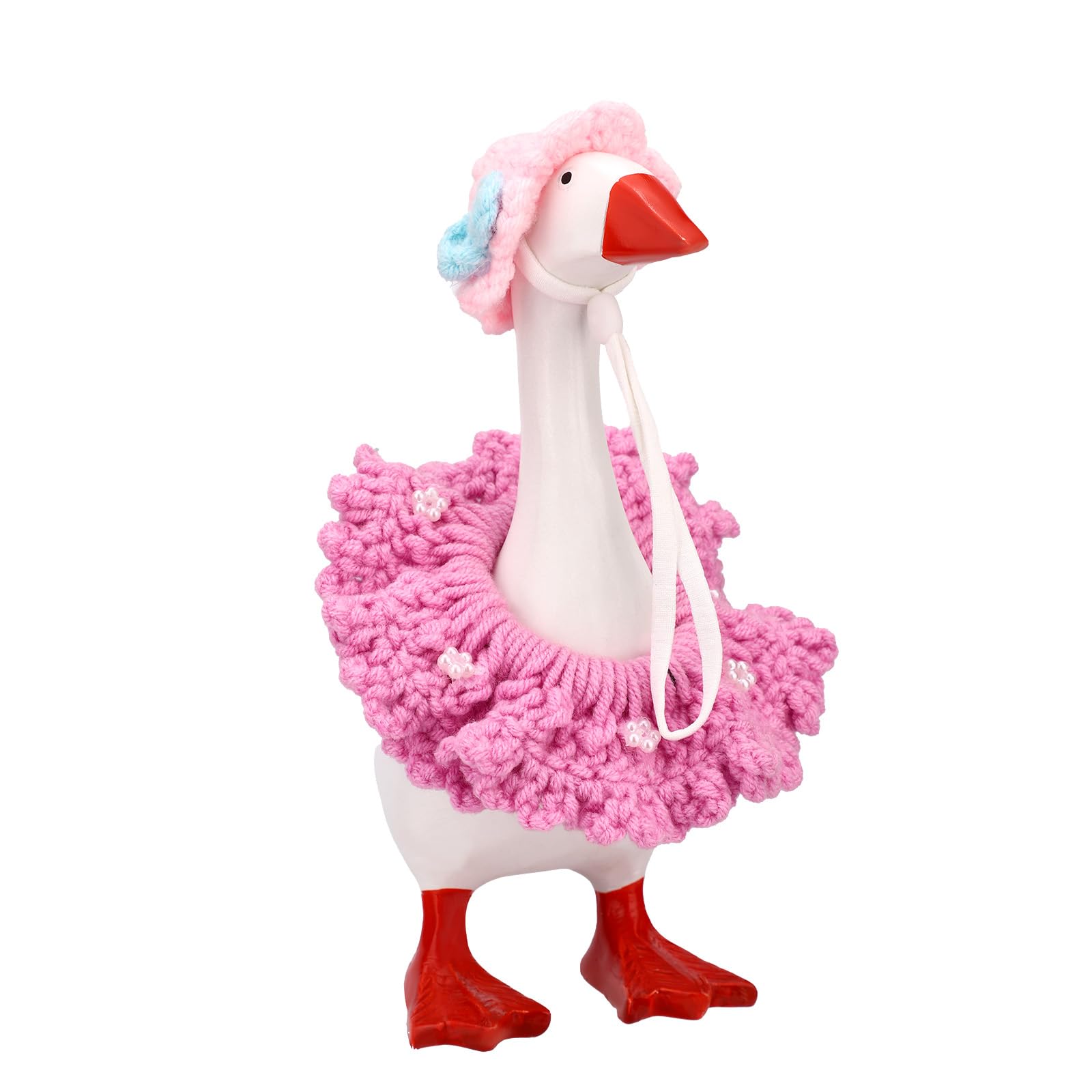 Flower Outfit for 7 Inches Desk Goose , Polyester Cute Desktop Goose Clothes Including Pretty Pinky Hat & Floral Purple Skirt for 7in Mini 7 Inch Geese Magnetic Statue Accessories Decorations Decor