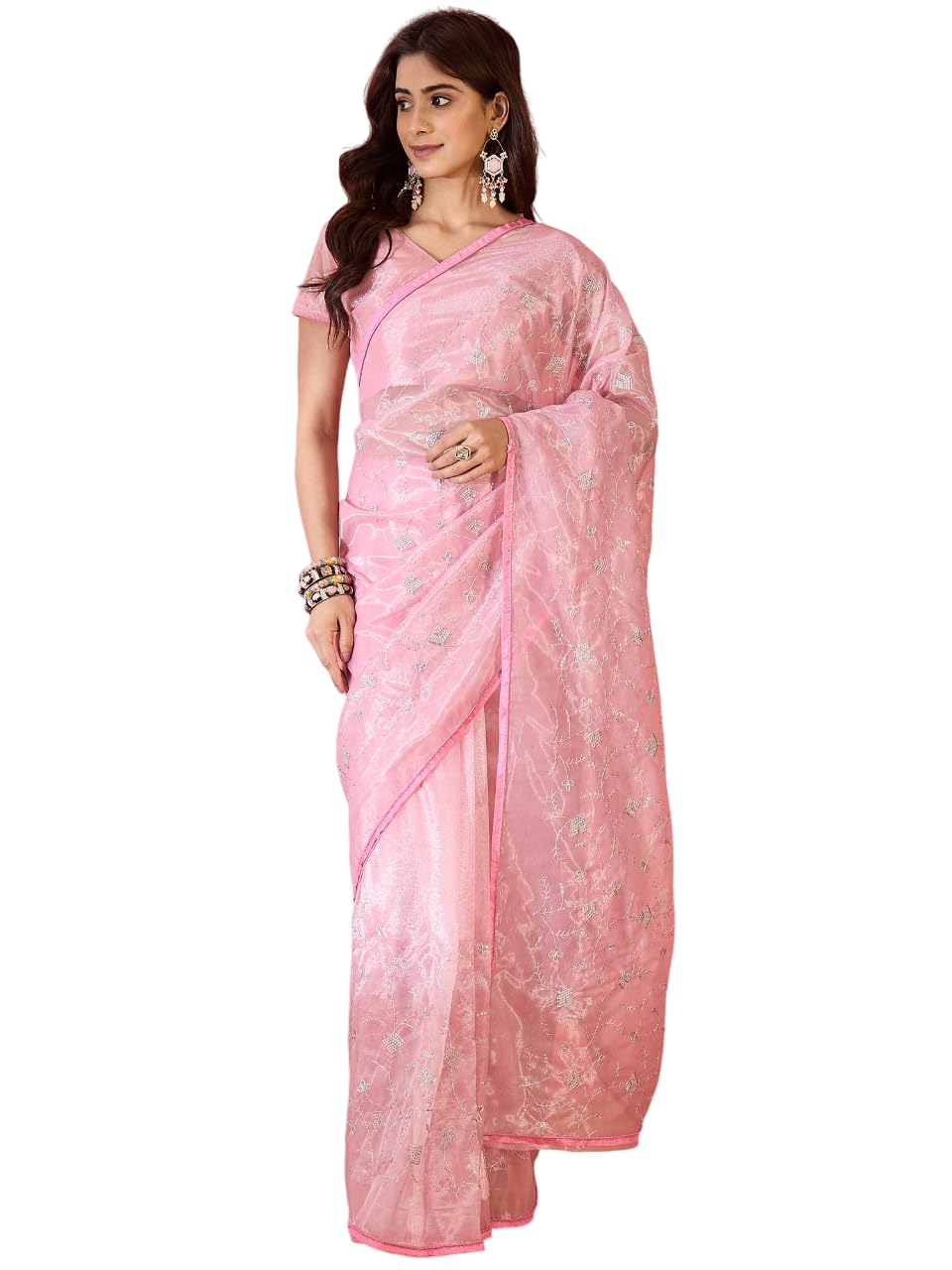 Maroosh Women'S Baby Pink Color Twill Net Thread Sequence Embroidery With Silver Zari Saree (MRSCP8258BPK)-image-33