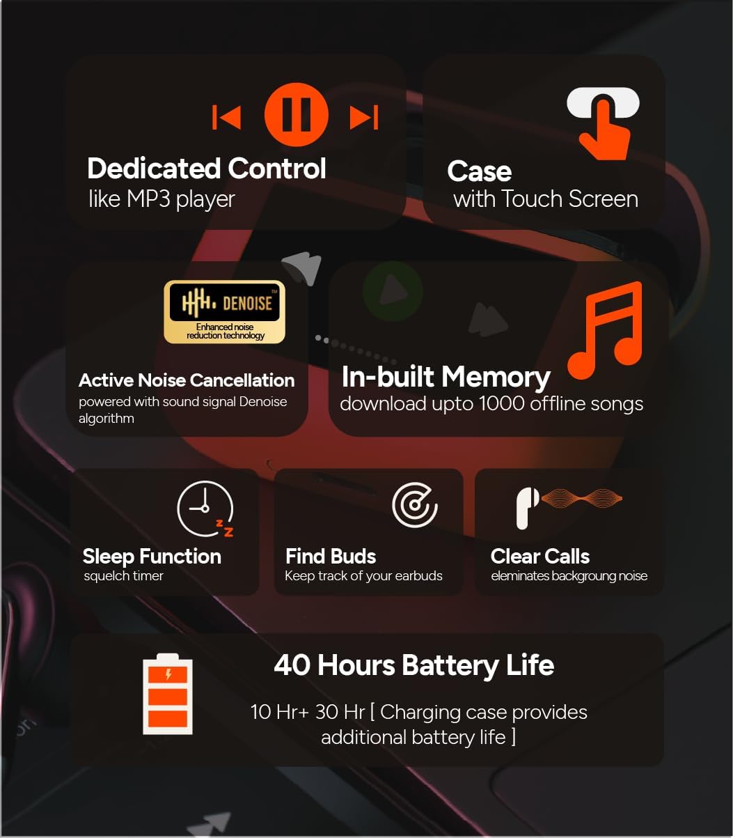 Touchbuds (2025 Edition) – True Wireless Earbuds with MP3 Player, ANC 32dB, AI-ENC Quad Mics, 40H Playtime, Bluetooth 5.4, Touch Controls, Sleep Mode & Find My Buds – Ultimate Sound & Comfort